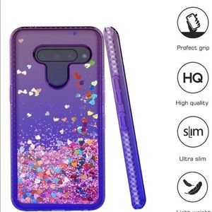 NEW Blue & Purple Floating Confetti Case with Screen Protector LG V50